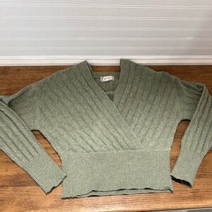 Pink Rose V-Neck Sweater in Sage Green
